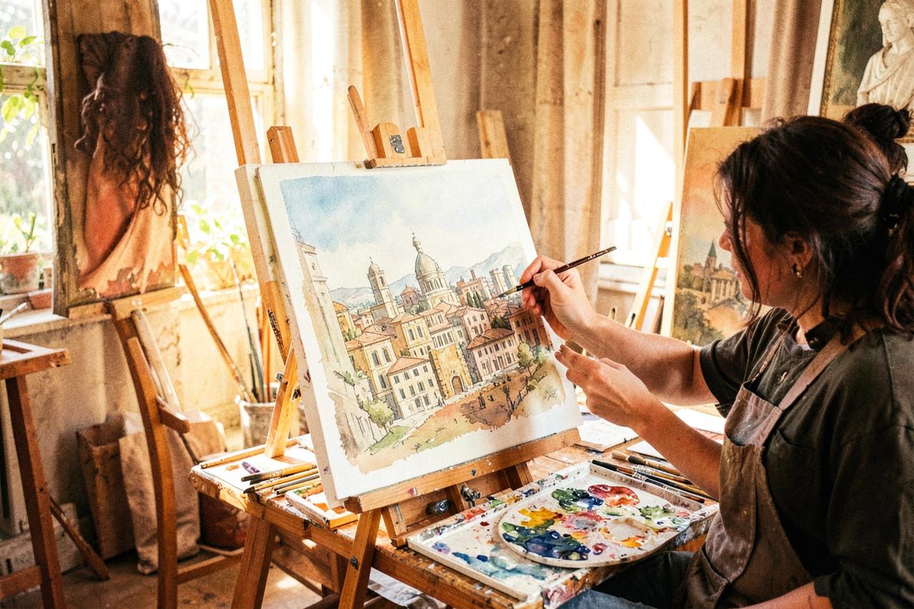 Watercolour Painting Class in a Trastevere Studio